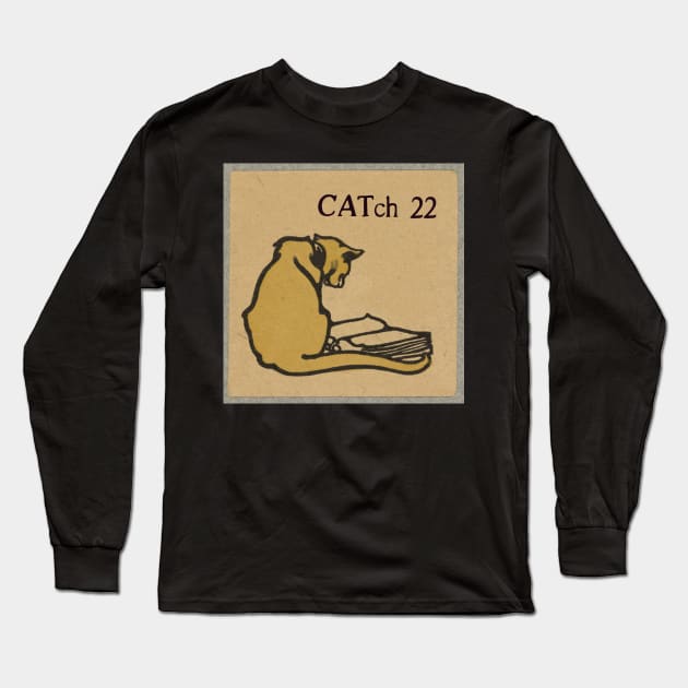 Vintage cat reads classic literature Long Sleeve T-Shirt by picsoncotton